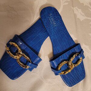 💎Simi London Faux Croc Royal Blue Flats with Gold Accent